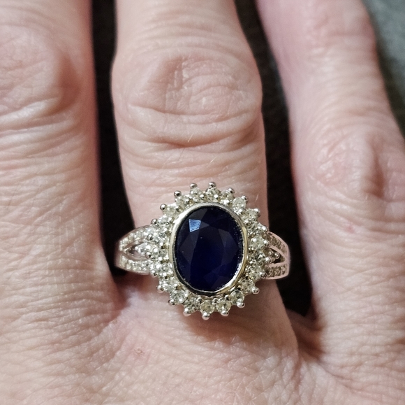 Genuine Tanzanian Blue Spinel and White Zircon Halo Ring in Platinum/925 Sz7 - Picture 7 of 8